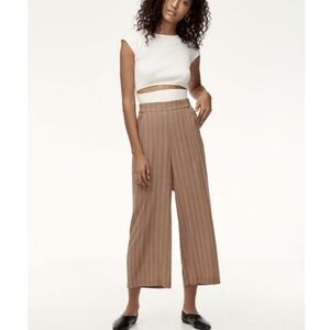 Aritzia Wilfred Faun Pinstripe Camel Wide Leg Belted Crop Pant Sz S